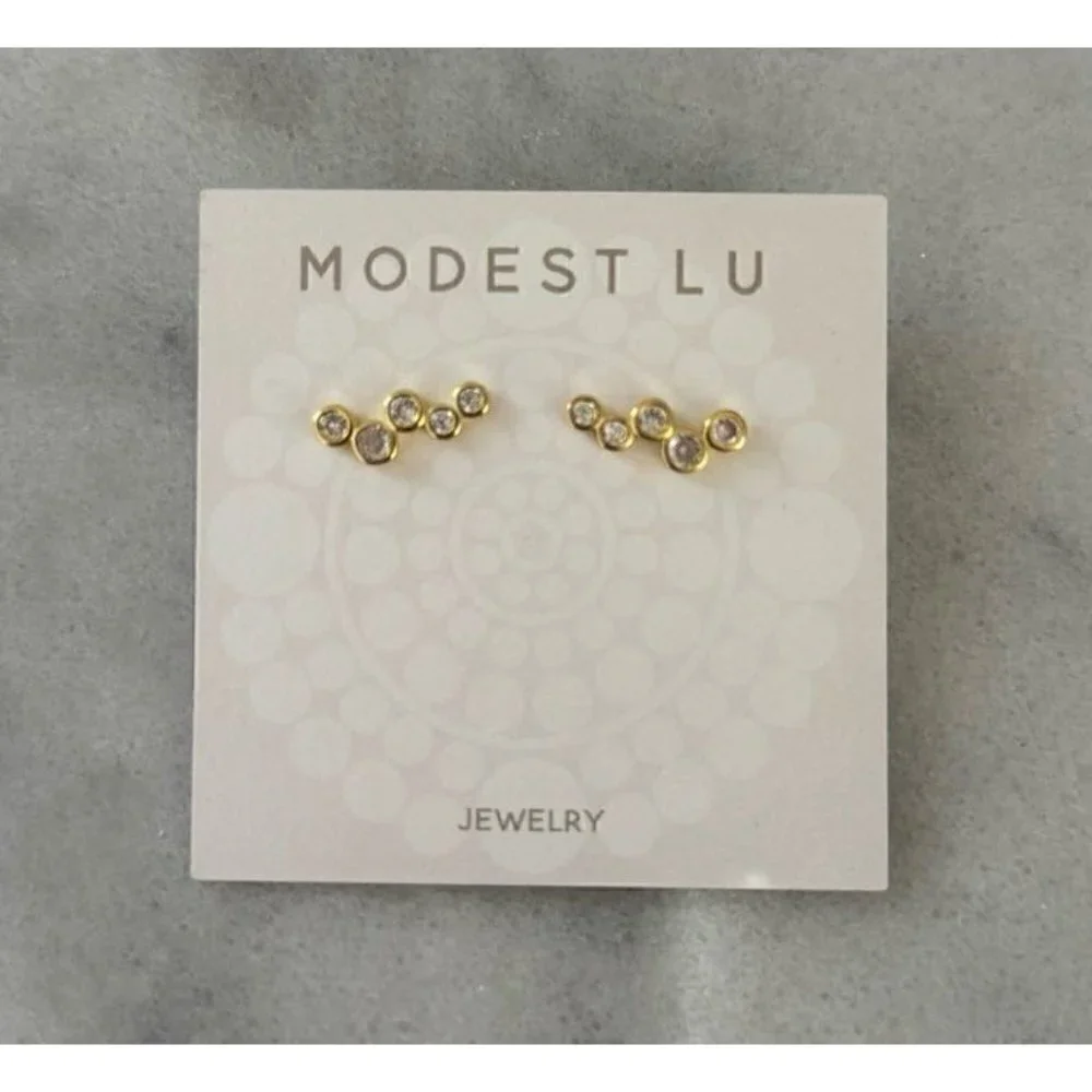 Gold Round Cluster Arch Earrings Sterling Silver Brand New - Picture 4 of 5